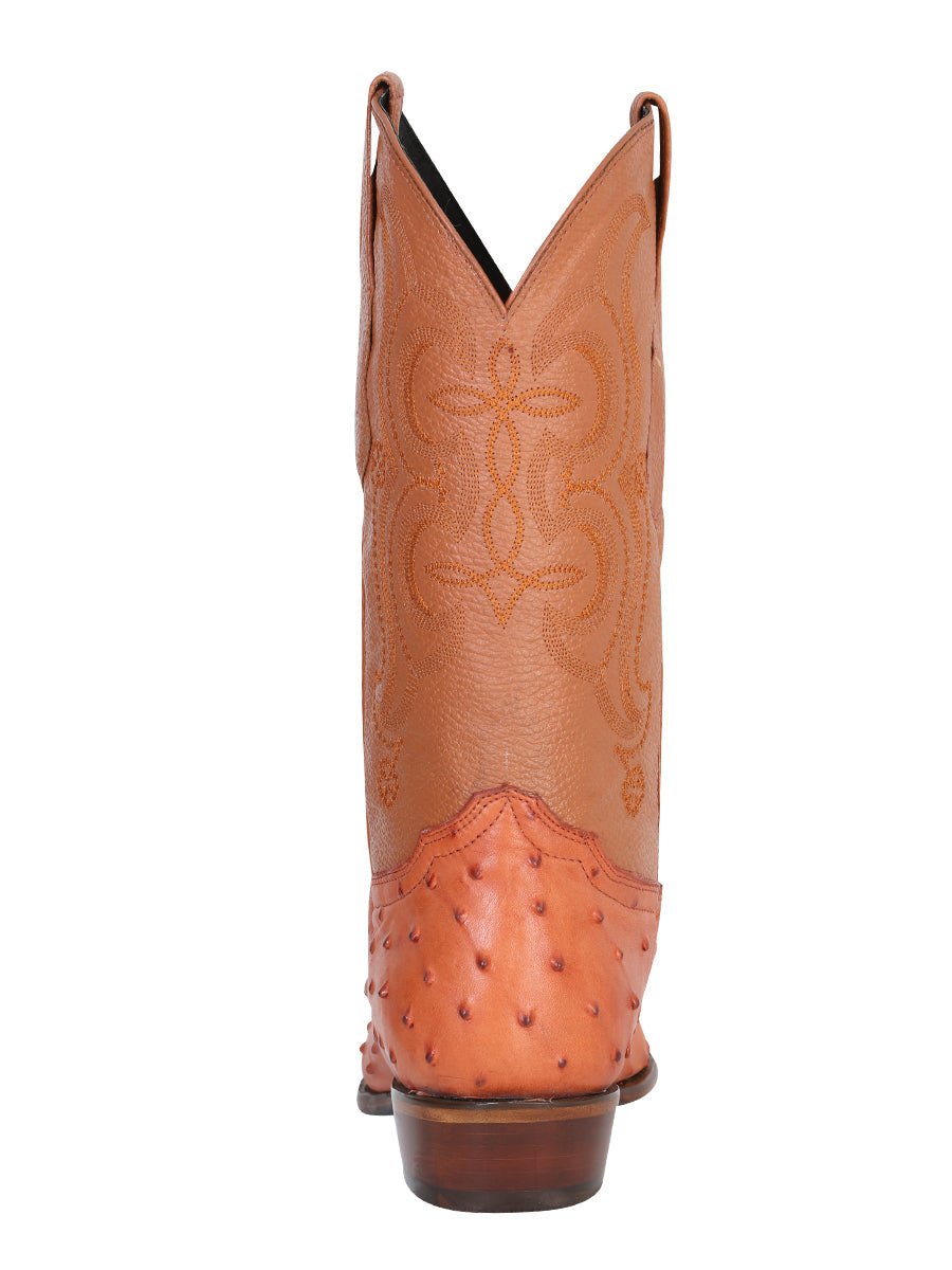 Bota Vaquera de Piel con Punta para Hombre Estampado Imitación Avestruz - Cognac 40835