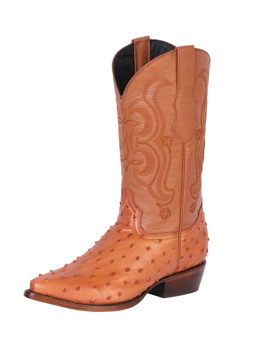 Pointed Toe Cowboy Boot Ostrich Print Cognac 40835