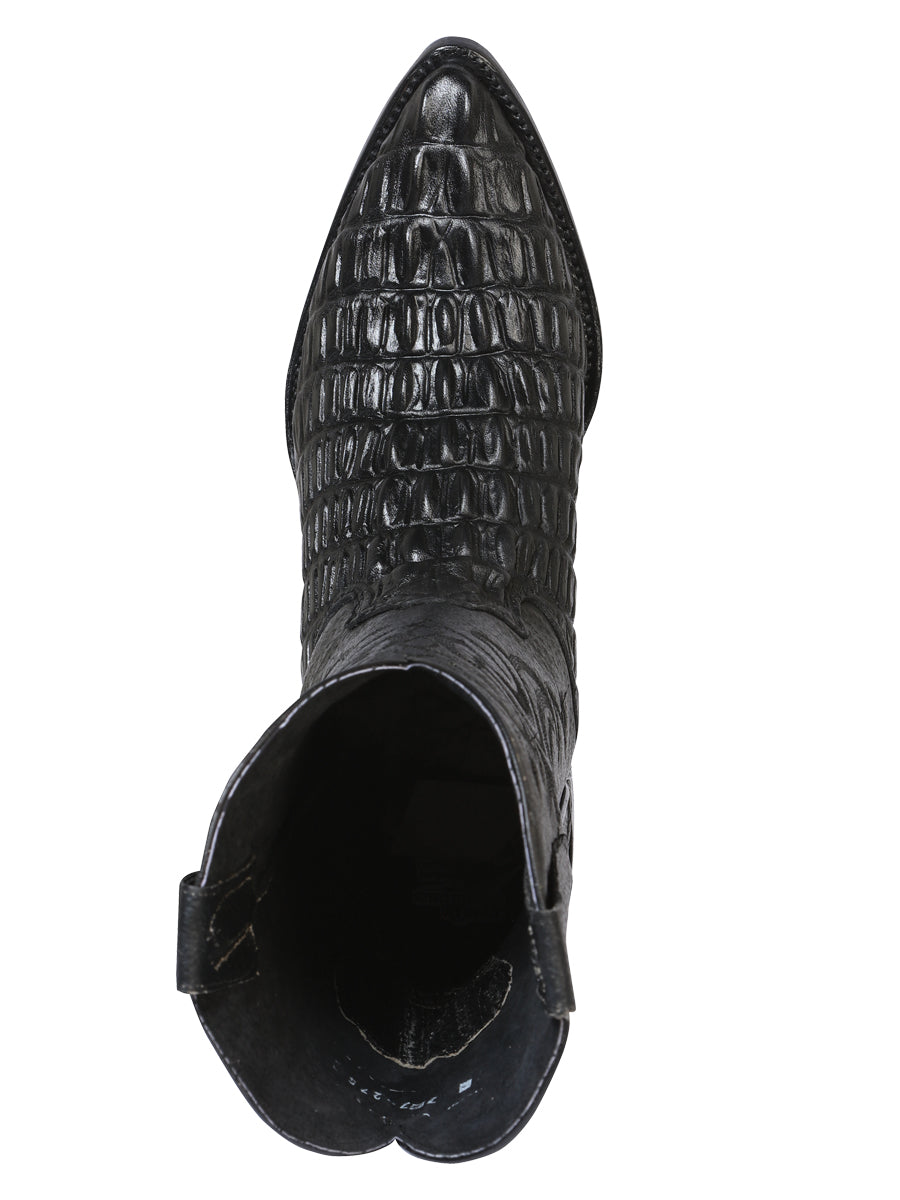 Men's Pointed Toe Leather Cowboy Boots - Made in Mexico - Embossed Hornback Caiman Print - Black 40842