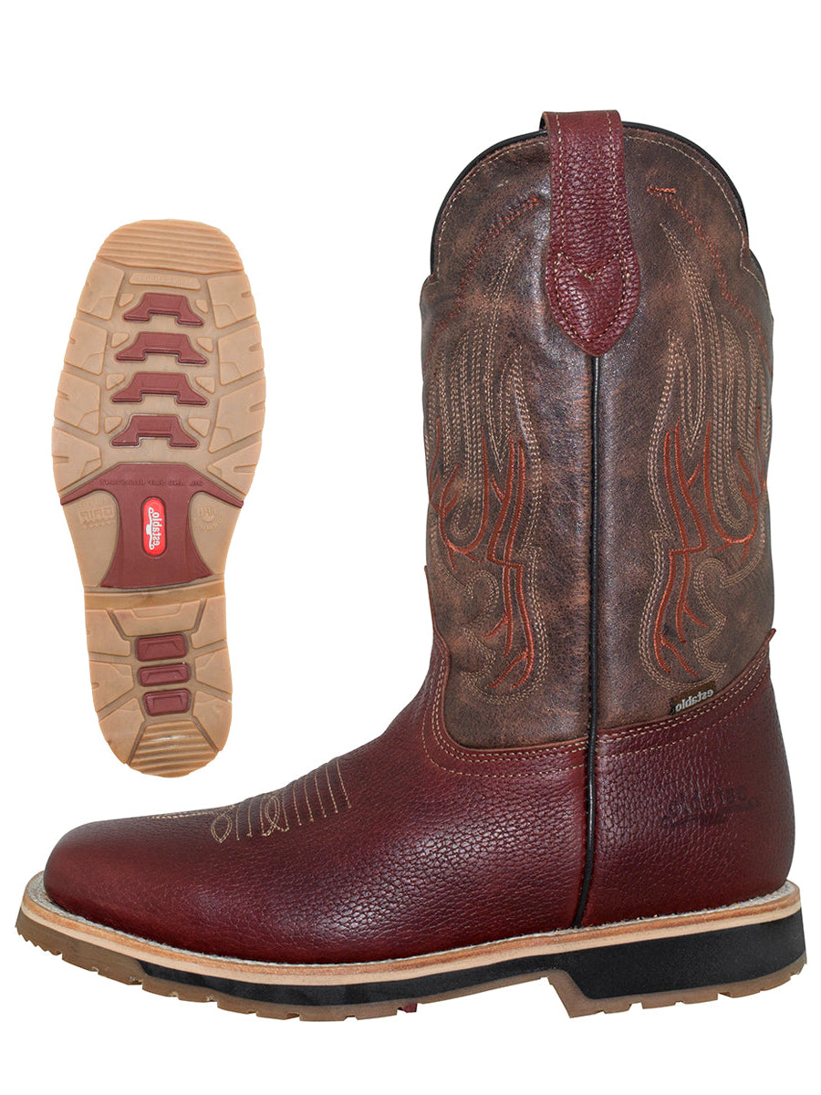 Establo Men's Leather Cowboy Boot - Bovine Grizzly Leather in Shedron 41541