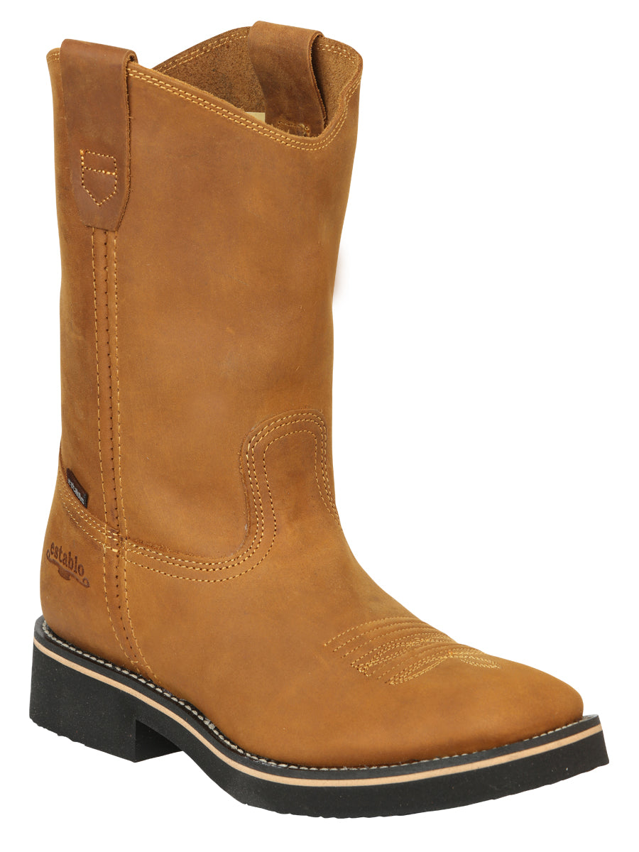 ESTABLO Men's Leather Hybrid Work Cowboy Boot - Made in Mexico - Crazy Mango 41549