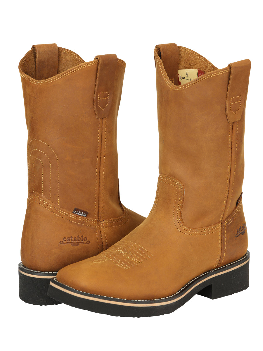 ESTABLO Men's Leather Hybrid Work Cowboy Boot - Made in Mexico - Crazy Mango 41549