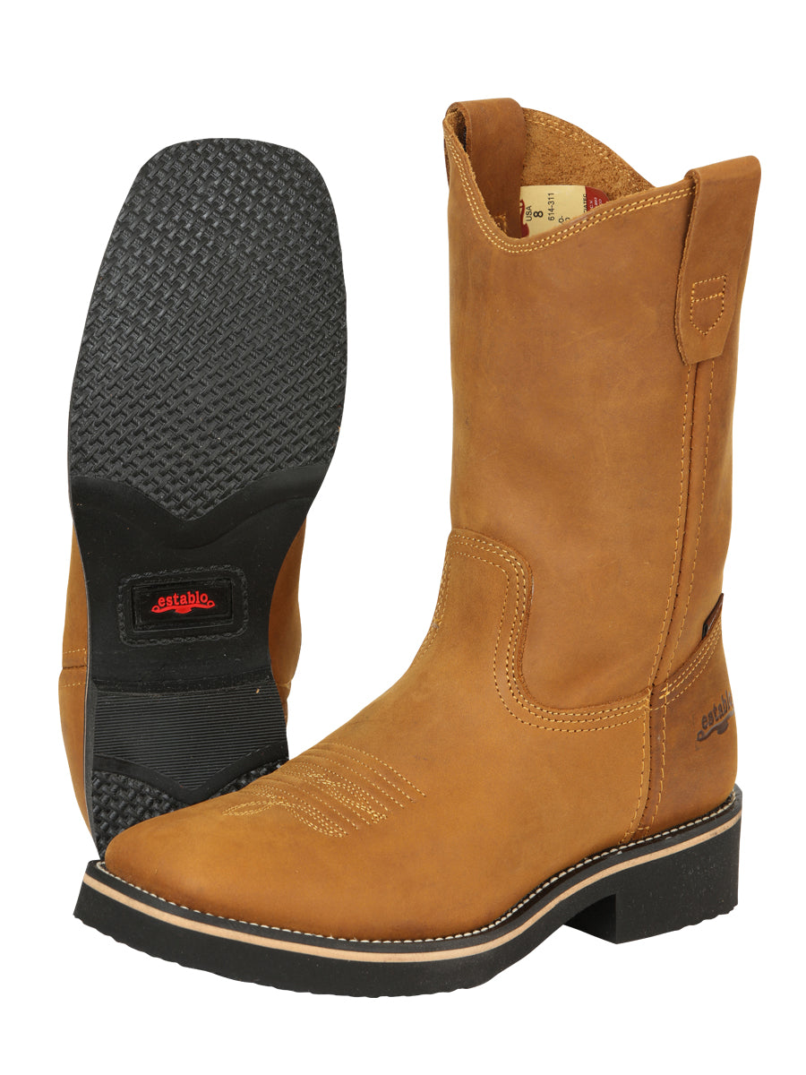 ESTABLO Men's Leather Hybrid Work Cowboy Boot - Made in Mexico - Crazy Mango 41549