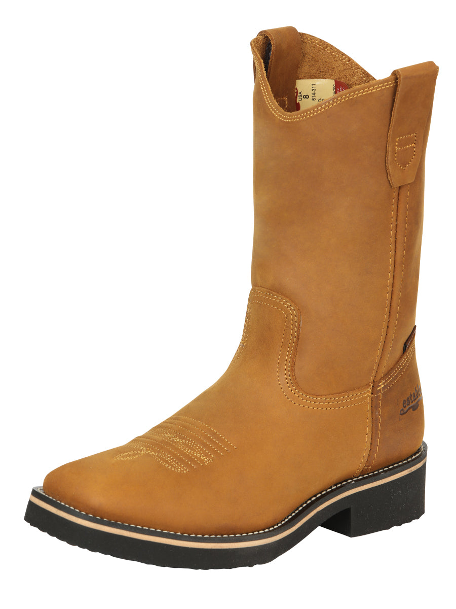 ESTABLO Men's Leather Hybrid Work Cowboy Boot - Made in Mexico - Crazy Mango 41549