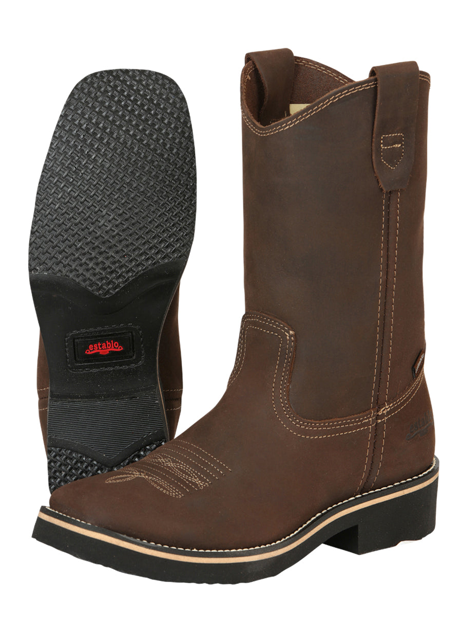 ESTABLO Men's Leather Hybrid Work Cowboy Boot - Made In Mexico - Crazy Tan 41550