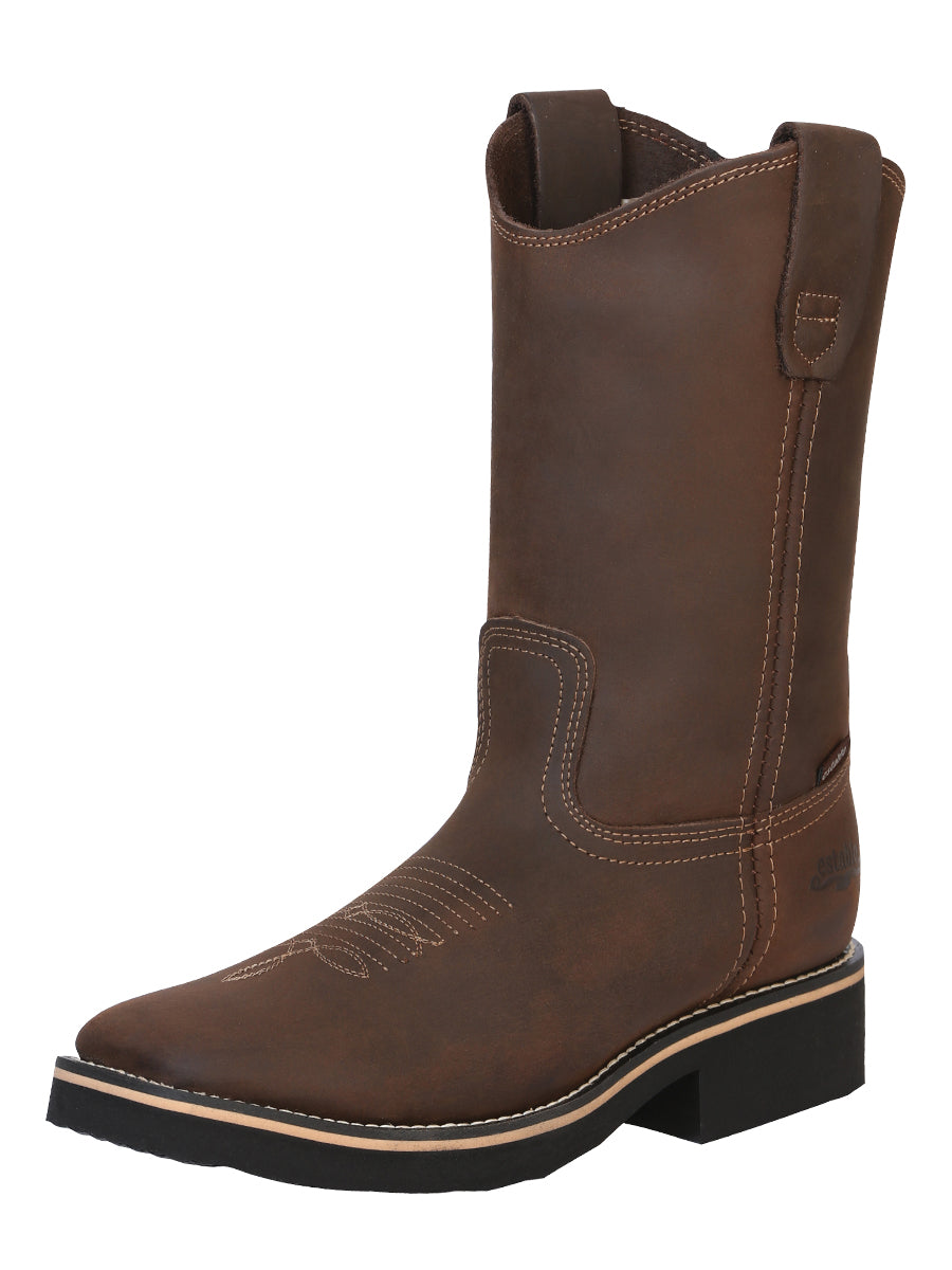 ESTABLO Men's Leather Hybrid Work Cowboy Boot - Made In Mexico - Crazy Tan 41550