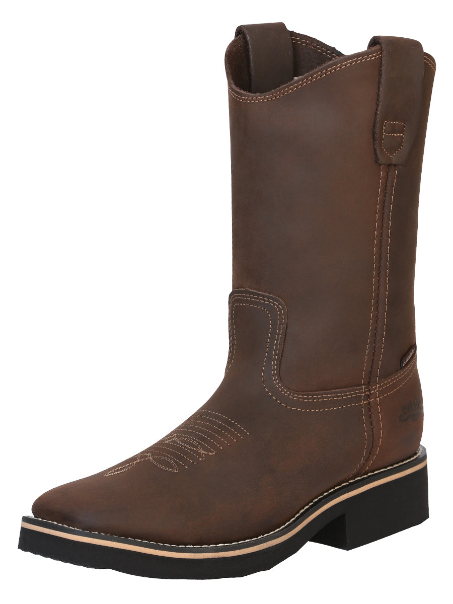 ESTABLO Men's Leather Hybrid Work Cowboy Boot - Made In Mexico - Crazy Tan 41550