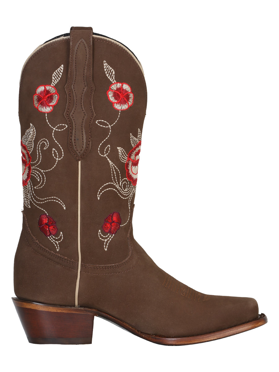 El General Women's Leather Western Cowboy Boot - Nubuck Camel 41784