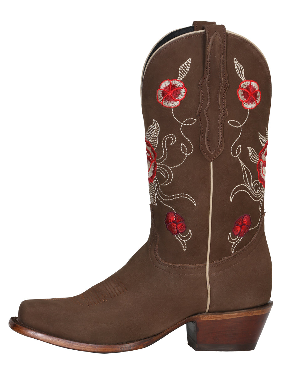 El General Women's Leather Western Cowboy Boot - Nubuck Camel 41784