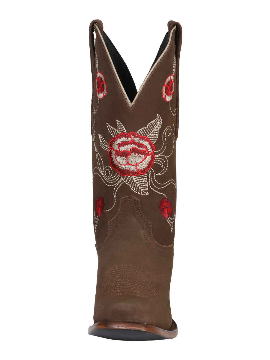 El General Women's Leather Western Cowboy Boot - Nubuck Camel 41784