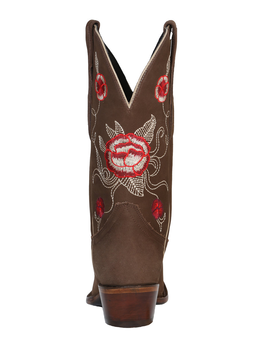 El General Women's Leather Western Cowboy Boot - Nubuck Camel 41784