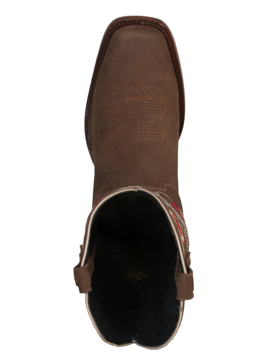 El General Women's Leather Western Cowboy Boot - Nubuck Camel 41784