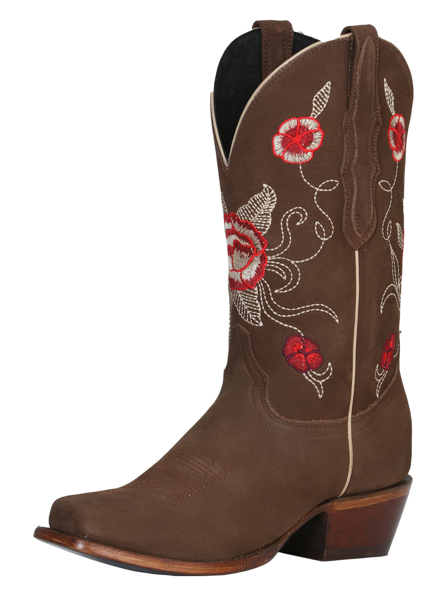 El General Women's Leather Western Cowboy Boot - Nubuck Camel 41784
