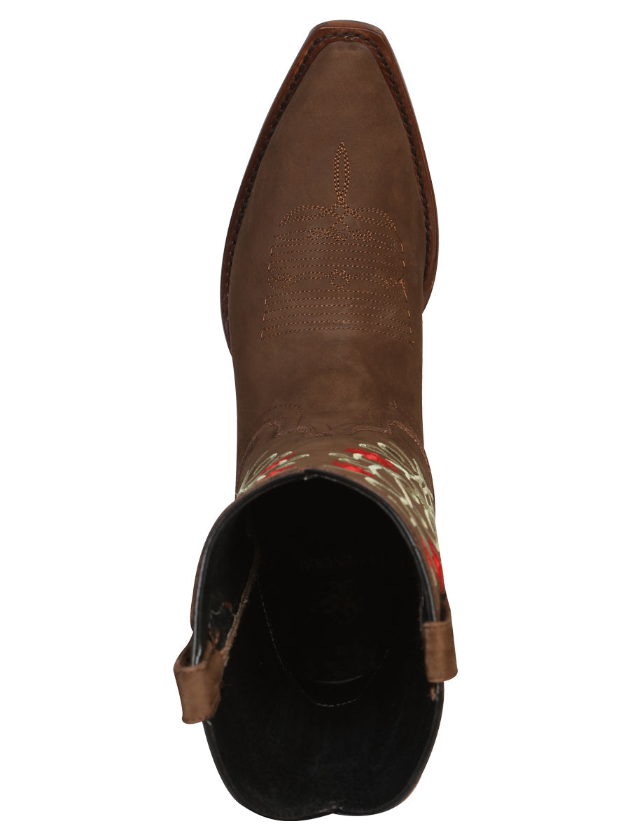 El General Women's Leather Western Cowboy Boot - Nubuck Brown 41789
