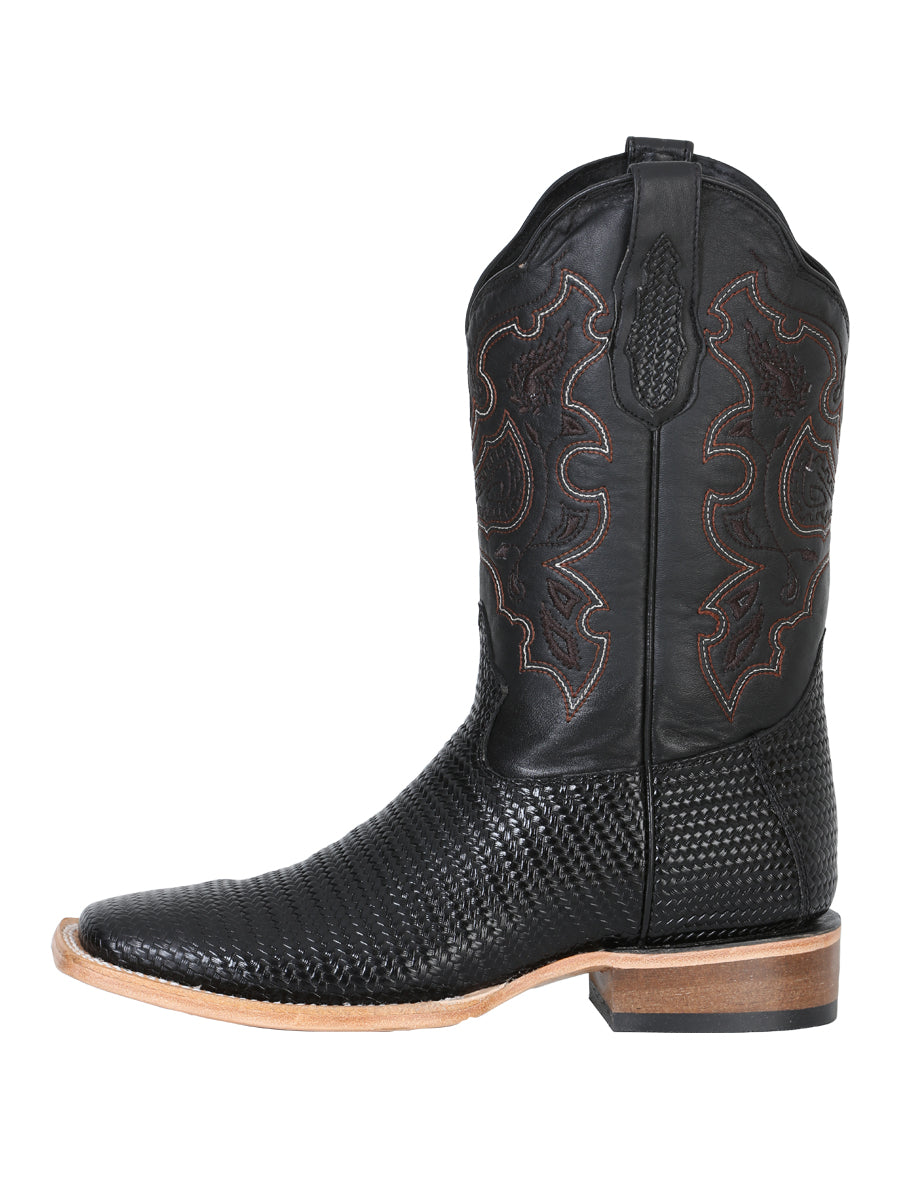 El General Men's Leather Cowboy Boot - Made in Mexico - Embossed Lizard Print - Black 41790