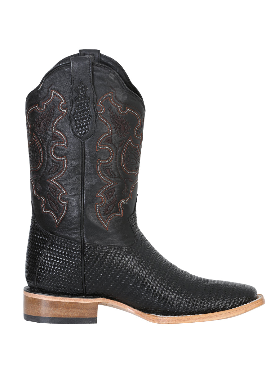 El General Men's Leather Cowboy Boot - Made in Mexico - Embossed Lizard Print - Black 41790