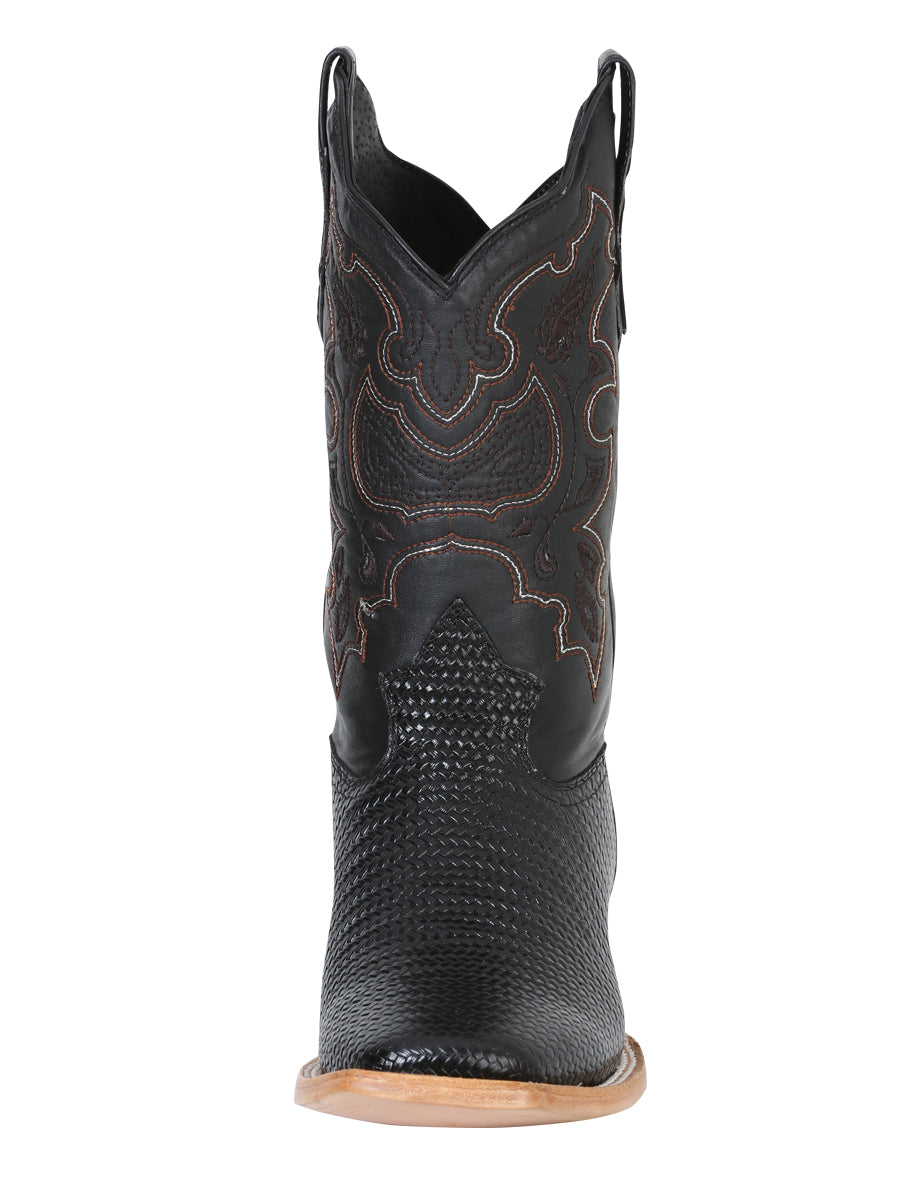 El General Men's Leather Cowboy Boot - Made in Mexico - Embossed Lizard Print - Black 41790
