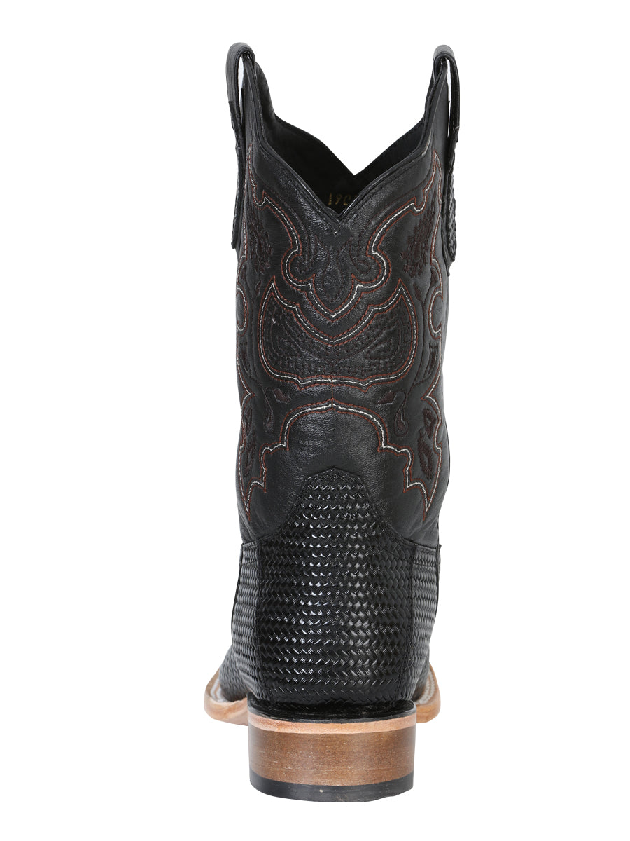 El General Men's Leather Cowboy Boot - Made in Mexico - Embossed Lizard Print - Black 41790