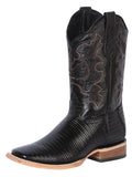 El General Men's Leather Cowboy Boot - Made in Mexico - Embossed Lizard Print - Black 41790
