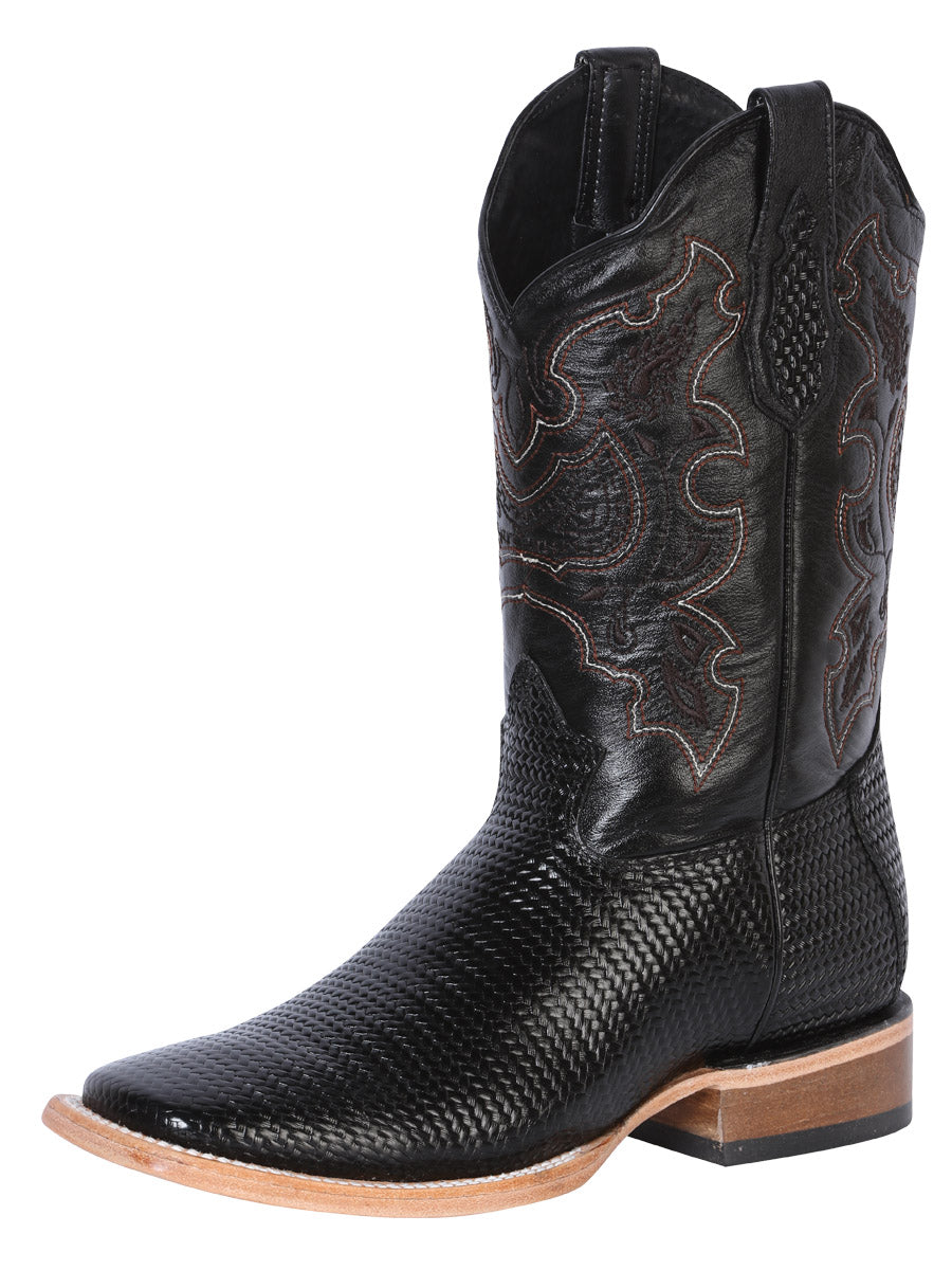 El General Men's Leather Cowboy Boot - Made in Mexico - Embossed Lizard Print - Black 41790
