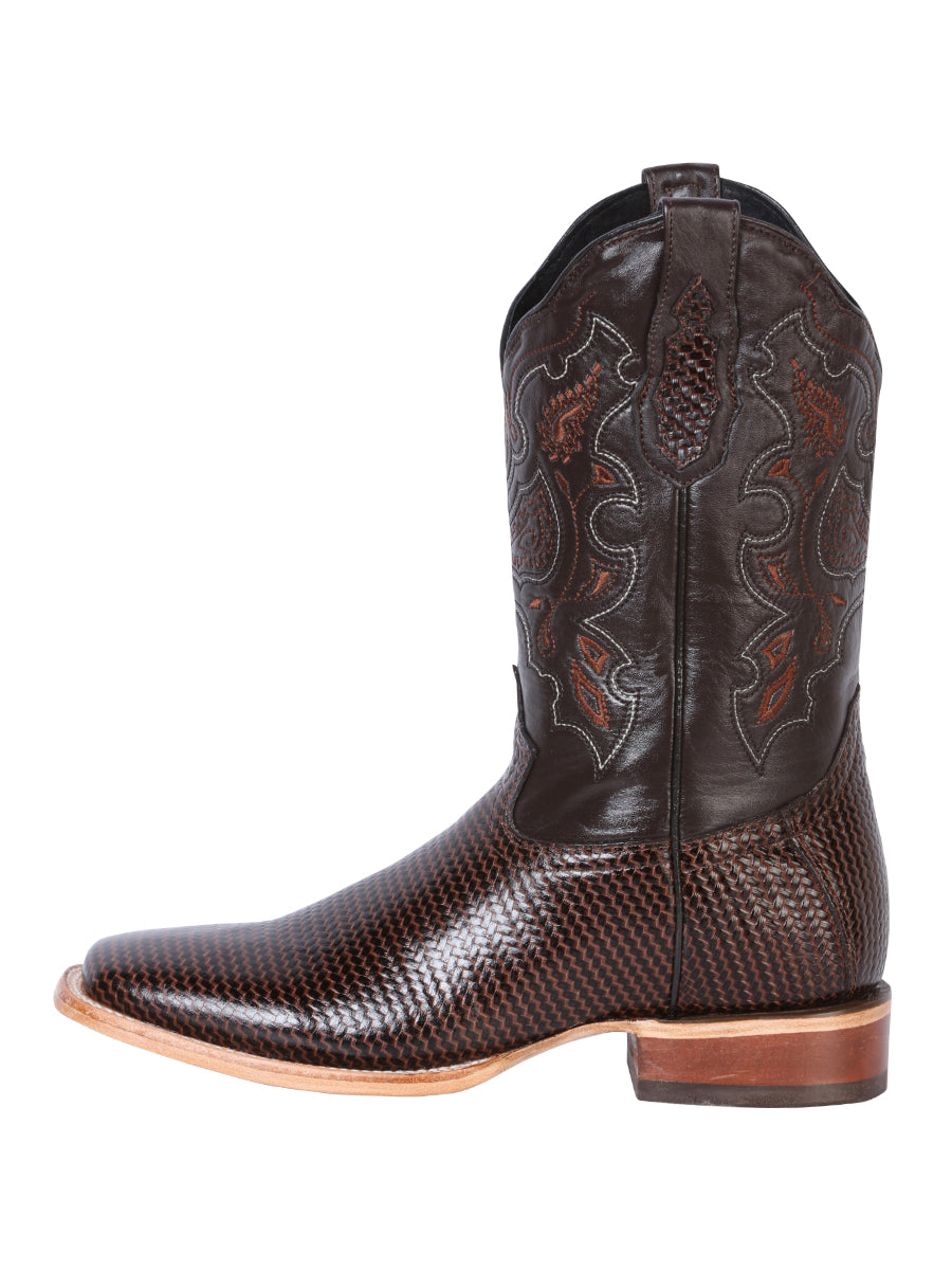 El General Men's Leather Cowboy Boot - Made in Mexico - Embossed Lizard Print - Cigar 41791