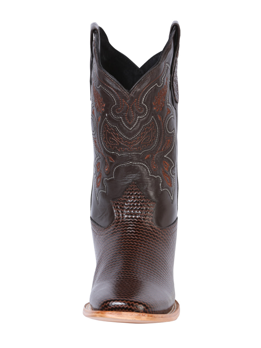 El General Men's Leather Cowboy Boot - Made in Mexico - Embossed Lizard Print - Cigar 41791