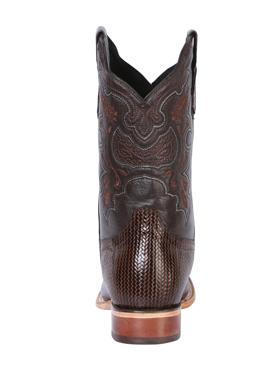 El General Men's Leather Cowboy Boot - Made in Mexico - Embossed Lizard Print - Cigar 41791