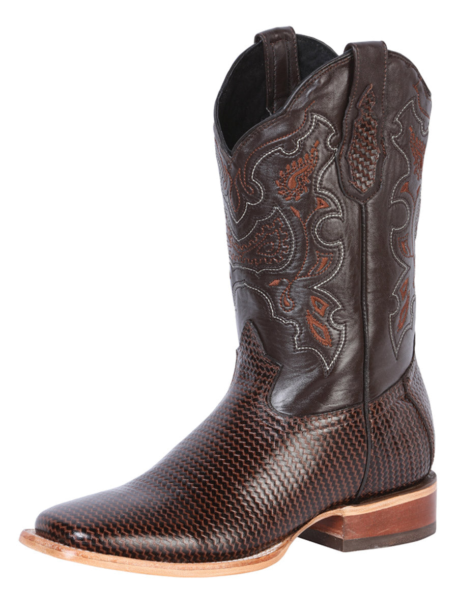 El General Men's Leather Cowboy Boot - Made in Mexico - Embossed Lizard Print - Cigar 41791
