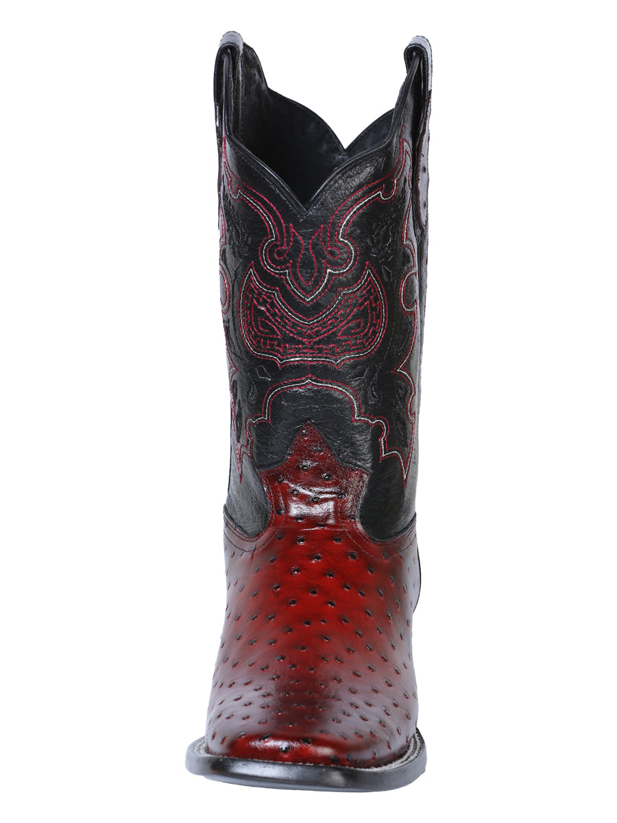 El General Men's Leather Cowboy Boot - Made in Mexico - Embossed Ostrich Print - Black Cherry 41901