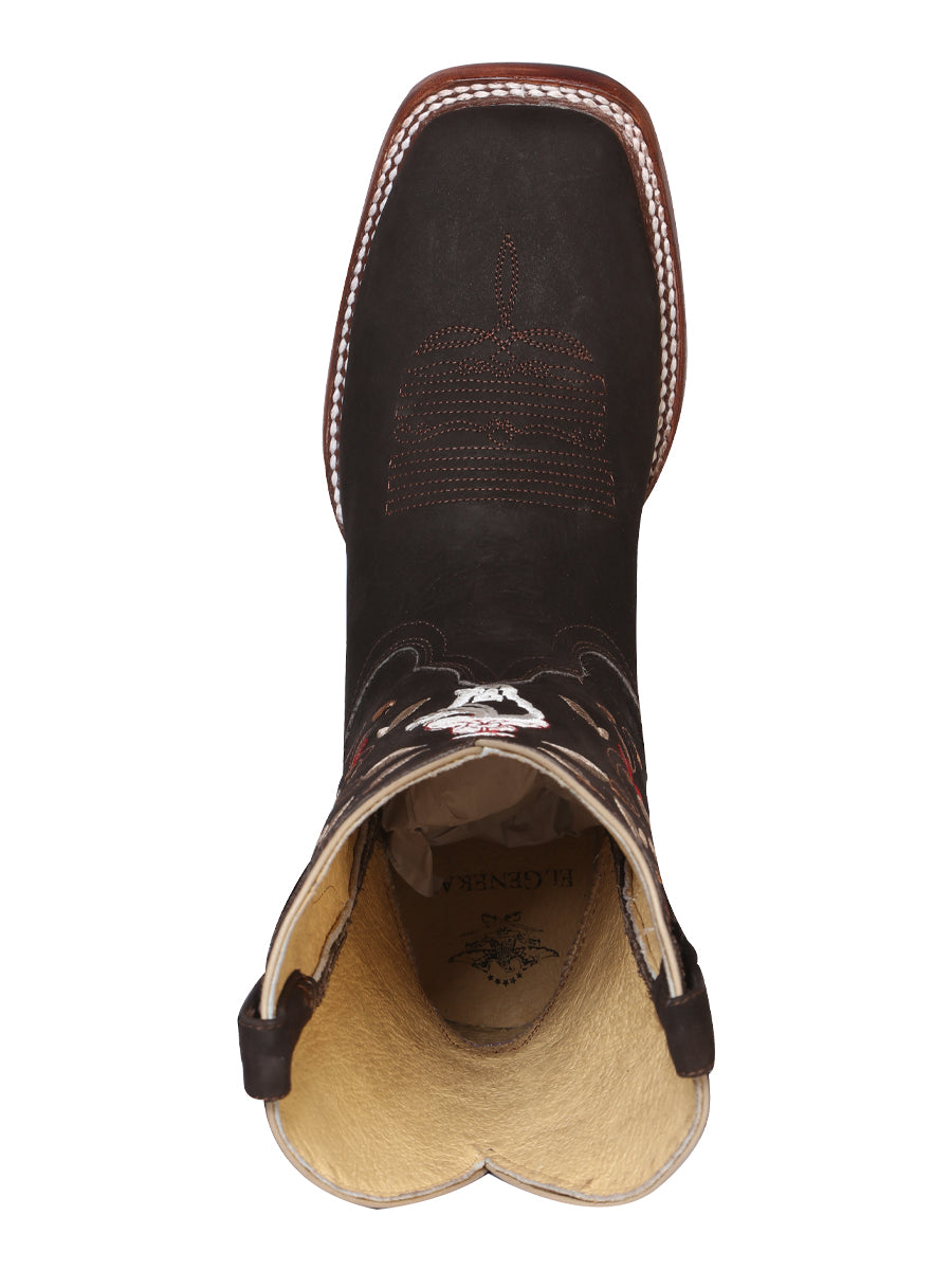 El General Women's Leather Western Cowboy Boot - Nubuck Dark Brown 42974