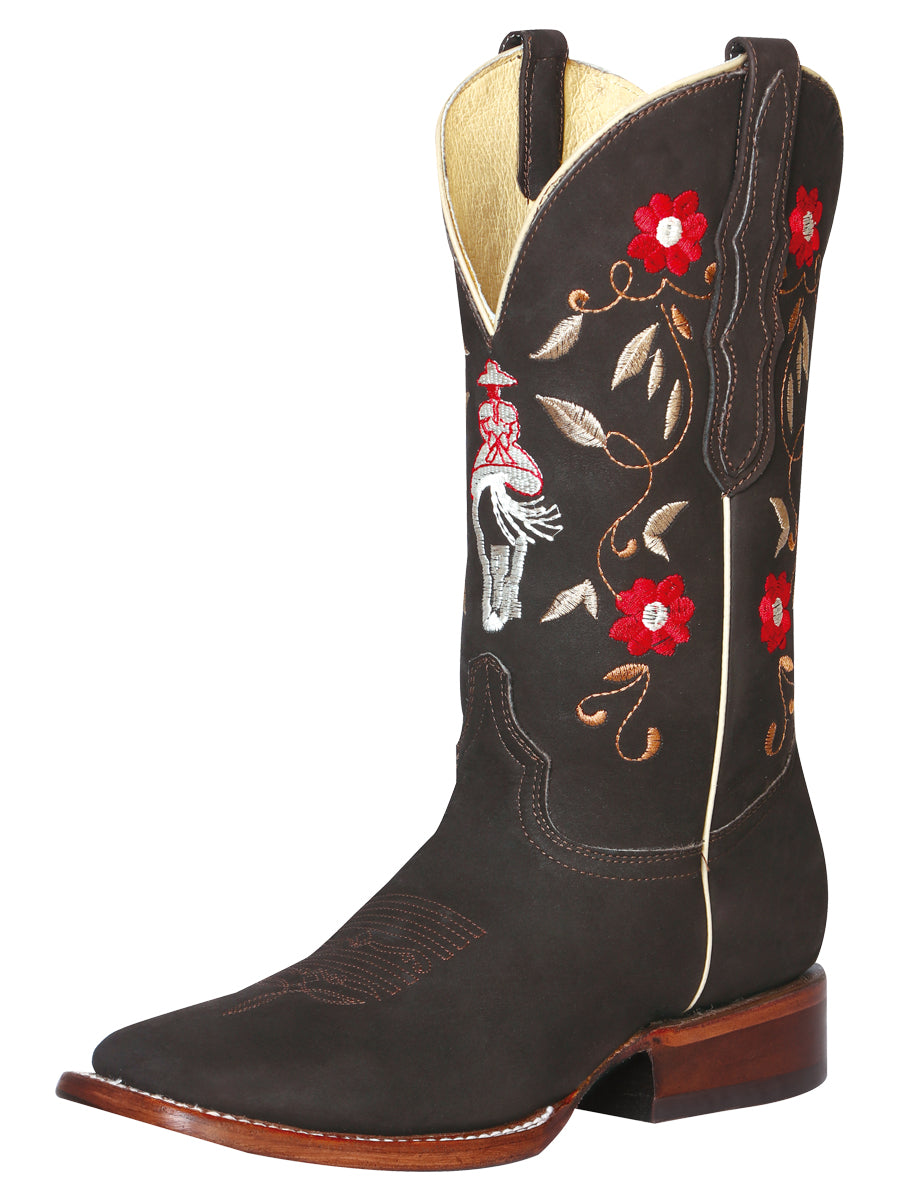 El General Women's Leather Western Cowboy Boot - Nubuck Dark Brown 42974