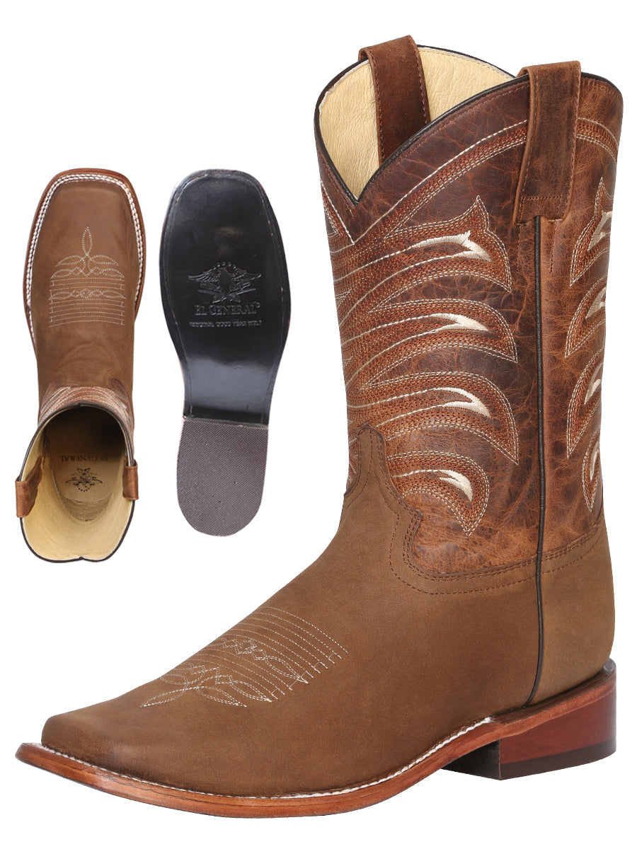El General Men's Leather Cowboy Boot - Made in Mexico - Crazy Tan 42993