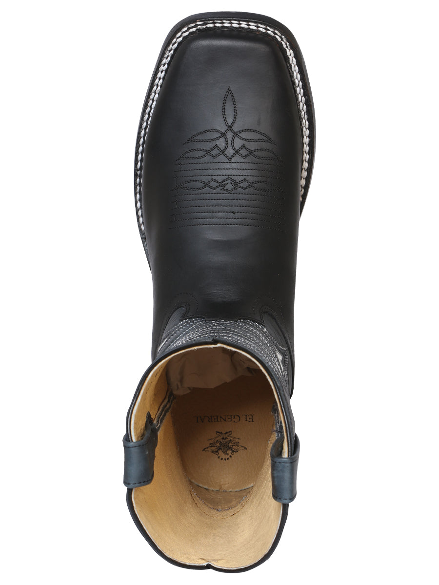 El General Men's Leather Cowboy Boot - Made in Mexico - Black 42994