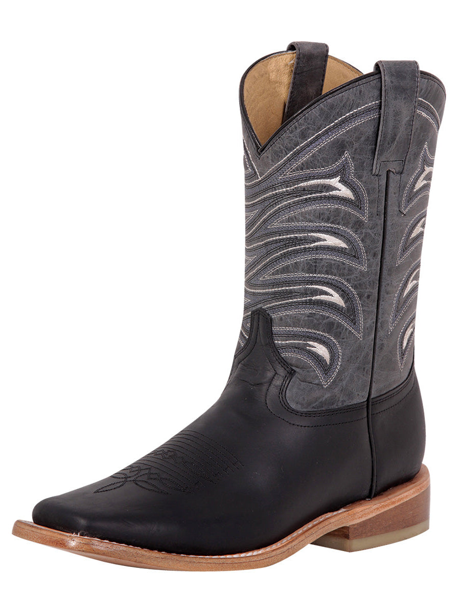 El General Men's Leather Cowboy Boot - Made in Mexico - Black 42994