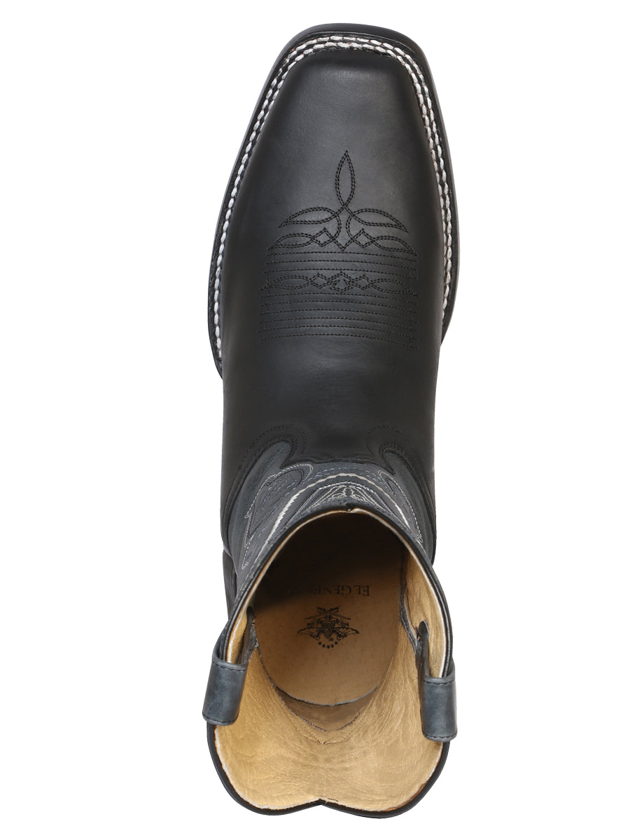 El General Men's Leather Cowboy Boot - Made in Mexico - Black 42998
