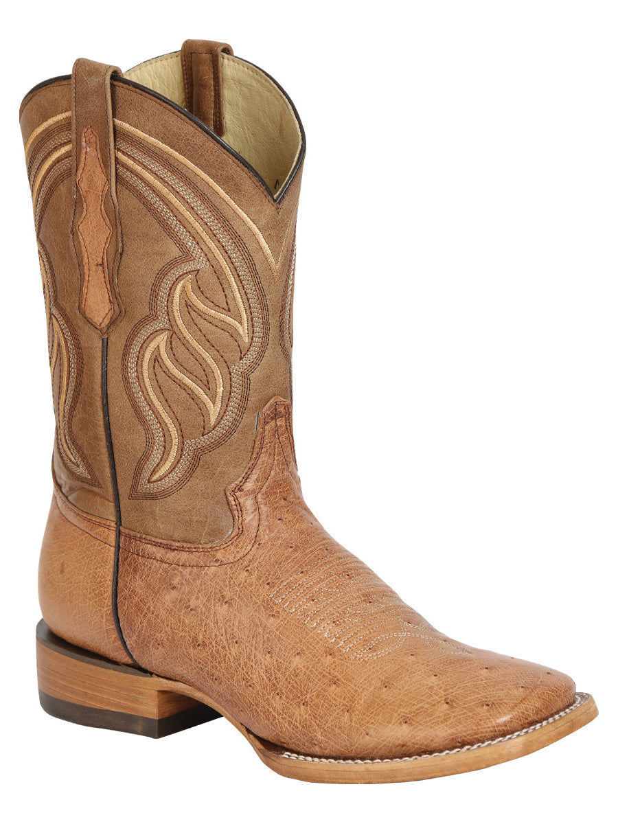 El General Men's Exotic Ostrich Belly Western Boots - Brandy Bruciato 43516