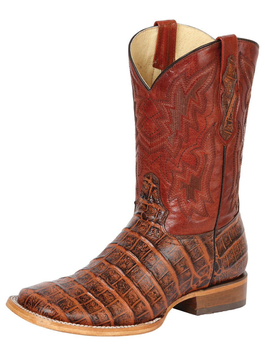 Men's Western Boot - Caiman Belly Print - 100 Años - Brandy 43630