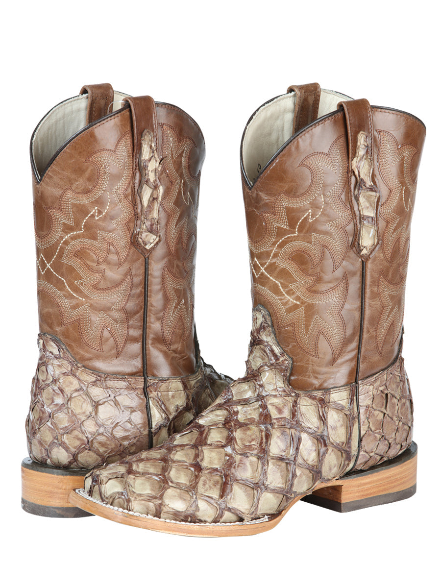 El General Men's Exotic Monster Fish Cowboy Boots - Cream 44114