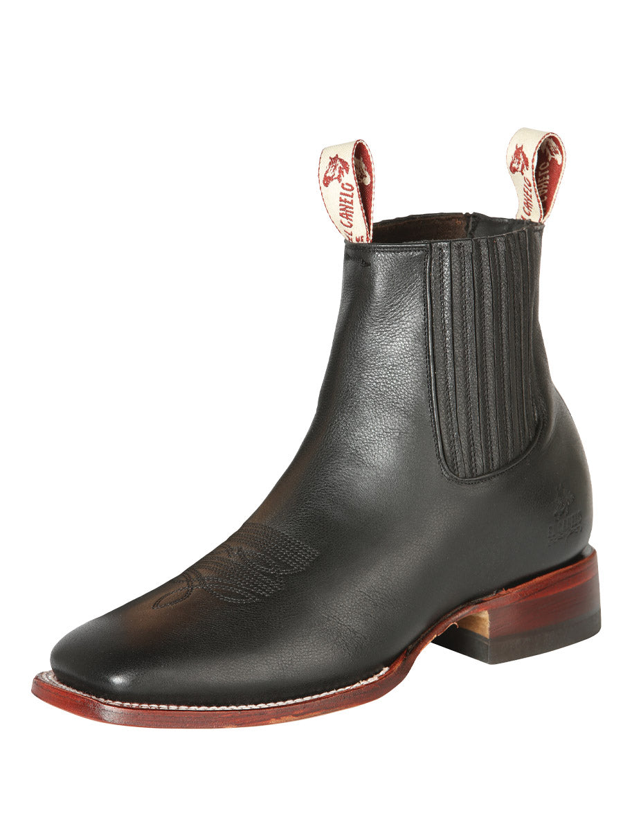 El Canelo Men's Fronterizo Leather Charro Cowboy Ankle Boots - Ikon Black 44240