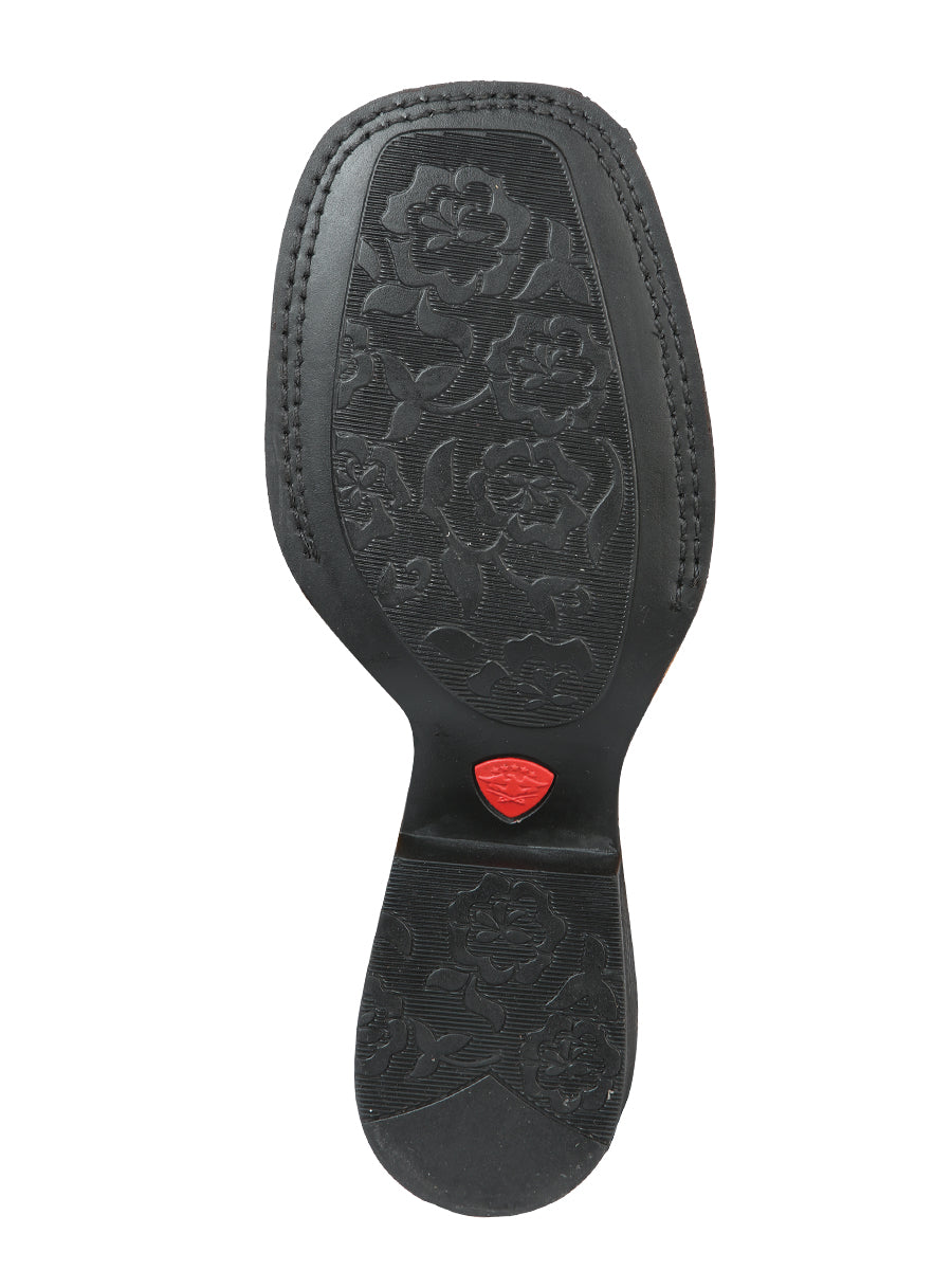 El General Women's Leather Cowgirl Boots - Made in Mexico - Embossed Roses Black 44636