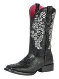 El General Women's Leather Cowgirl Boots - Made in Mexico - Embossed Roses Black 44636