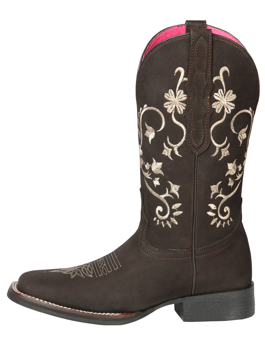 El General Women's Leather Cowgirl Boots - Made in Mexico - Nubuck Brown 44642