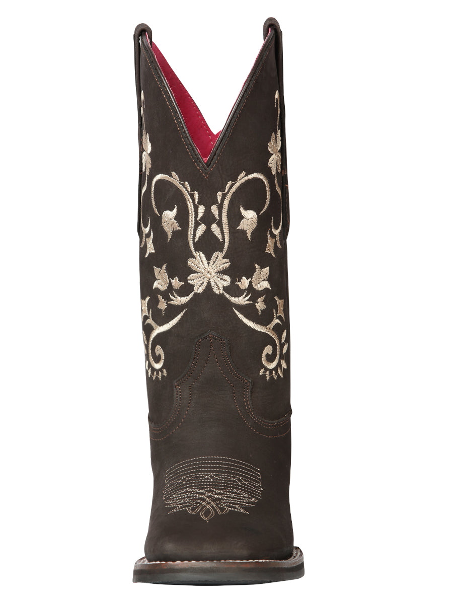 El General Women's Leather Cowgirl Boots - Made in Mexico - Nubuck Brown 44642