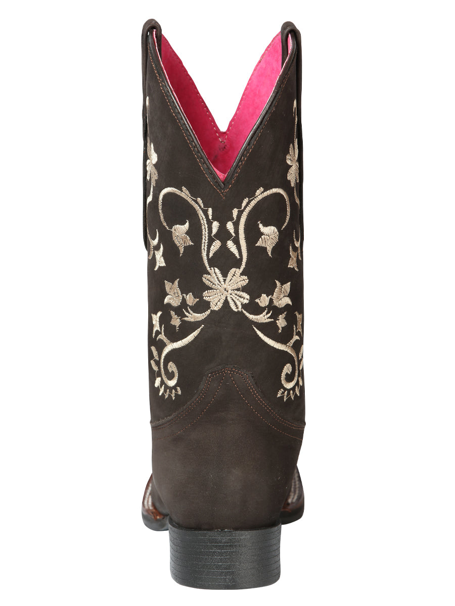 El General Women's Leather Cowgirl Boots - Made in Mexico - Nubuck Brown 44642