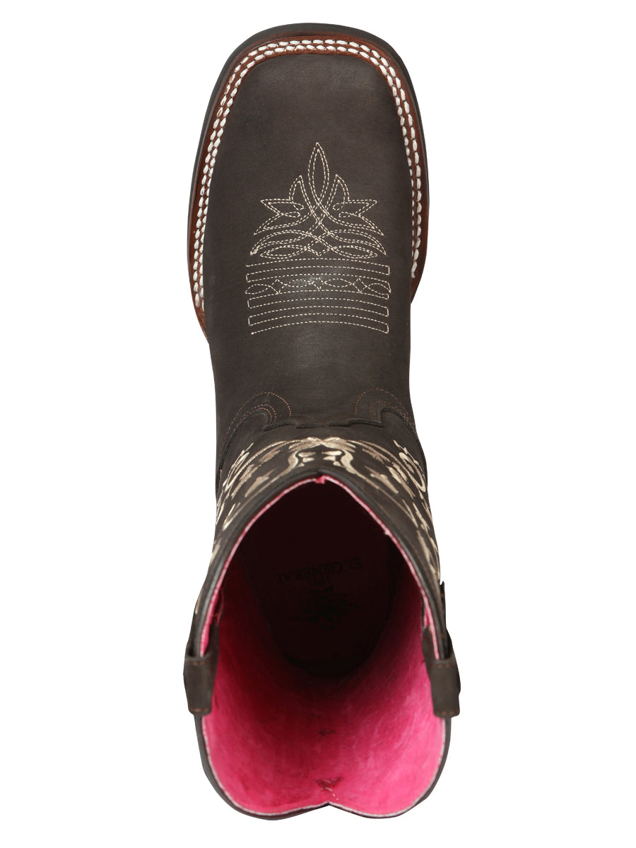 El General Women's Leather Cowgirl Boots - Made in Mexico - Nubuck Brown 44642