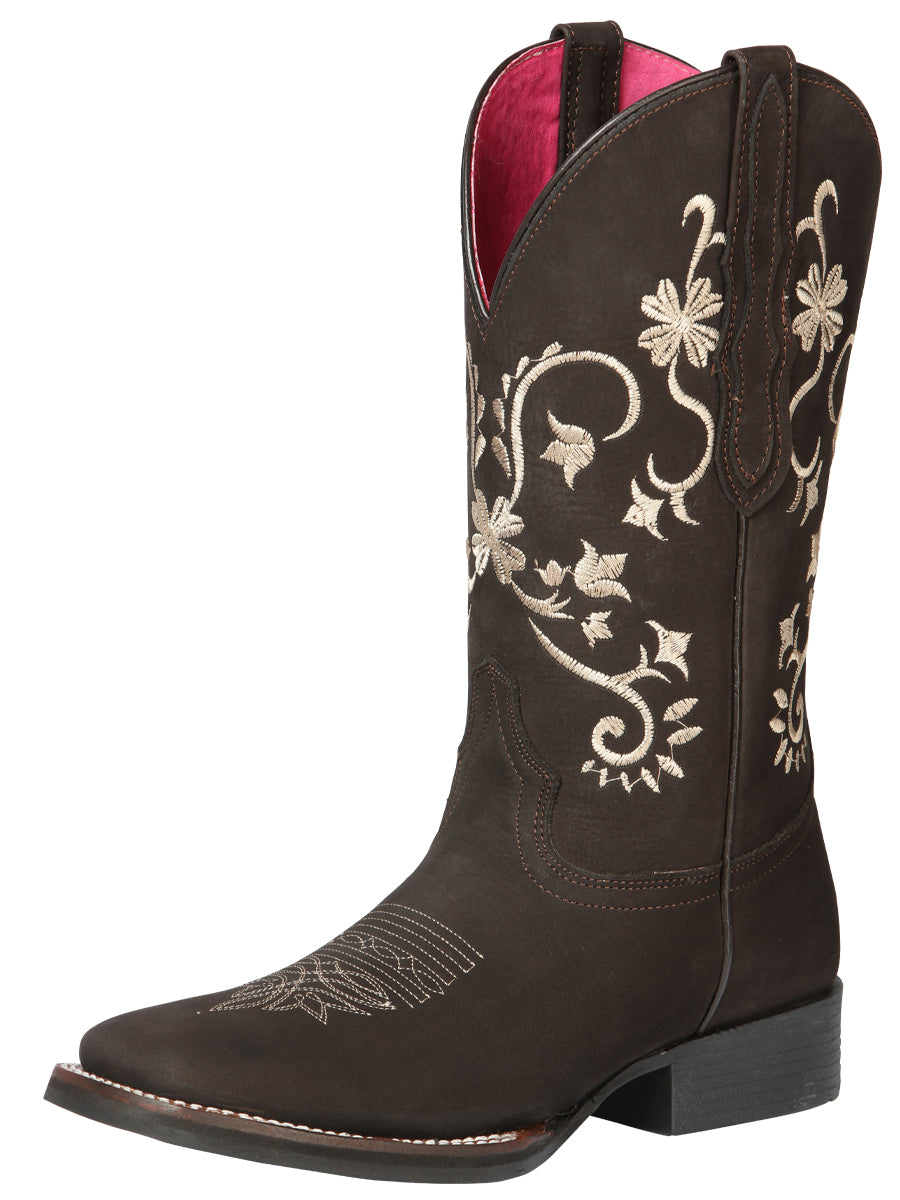 El General Women's Leather Cowgirl Boots - Made in Mexico - Nubuck Brown 44642
