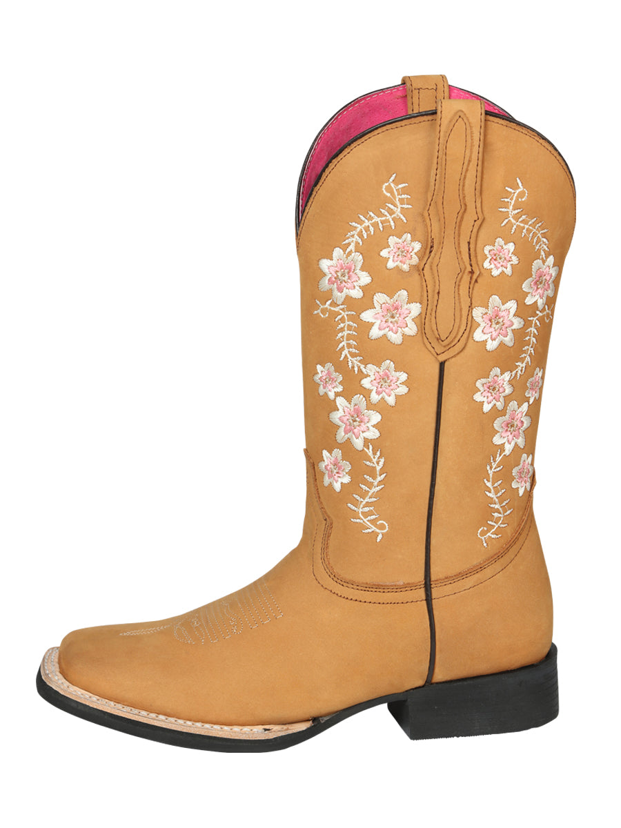 El General Women's Leather Cowgirl Boots - Made in Mexico - Nubuck Peach 44644