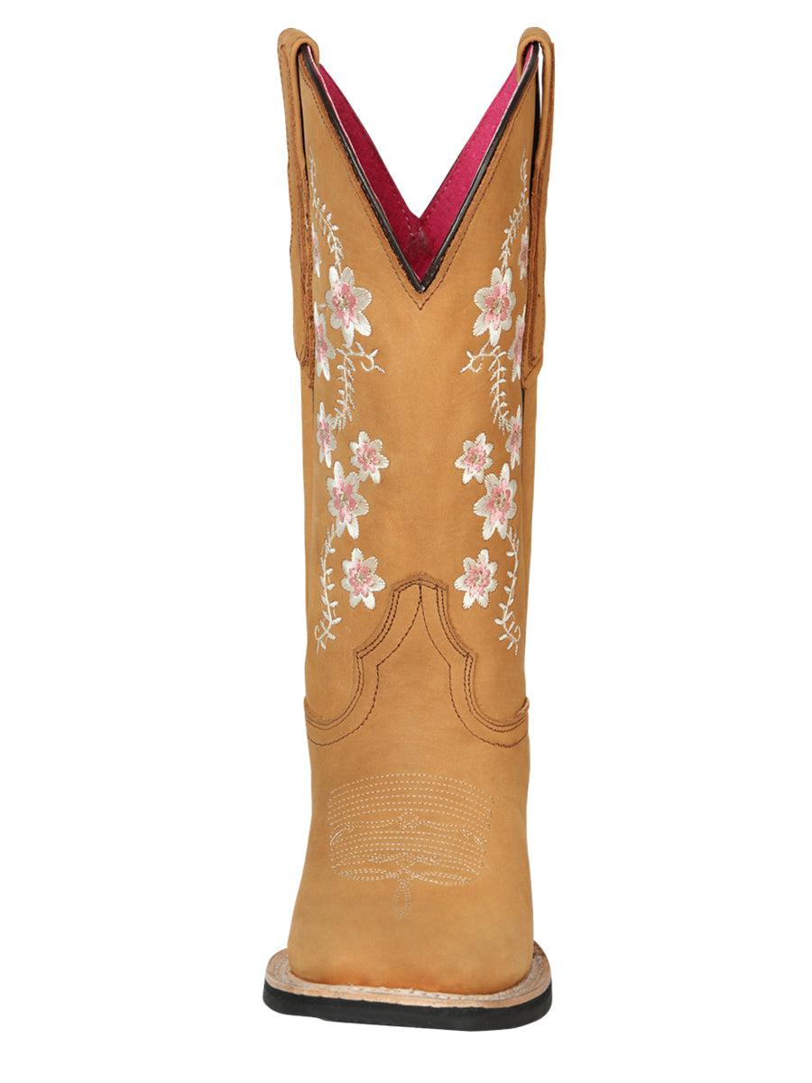 El General Women's Leather Cowgirl Boots - Made in Mexico - Nubuck Peach 44644