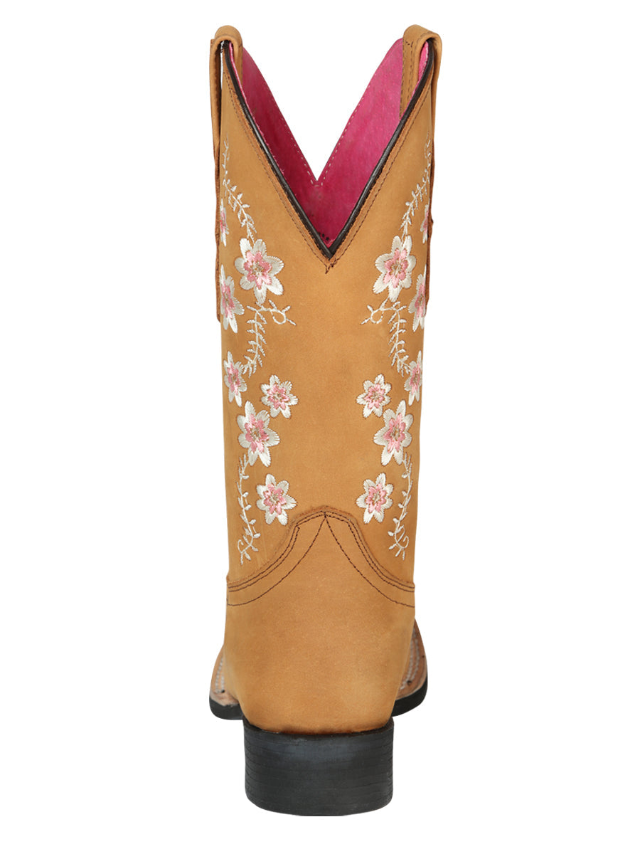 El General Women's Leather Cowgirl Boots - Made in Mexico - Nubuck Peach 44644