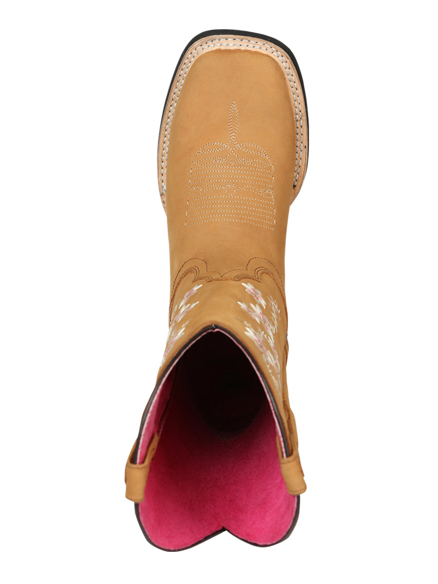 El General Women's Leather Cowgirl Boots - Made in Mexico - Nubuck Peach 44644